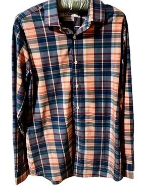 Mizzen Main Shirt Men's Medium Trim Fit Plaid Performance Leeward Collection